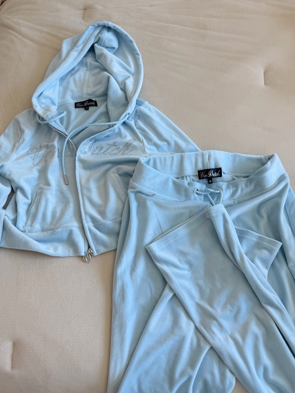 Von Dutch Baby Blue Velour Hoodie & Joggers Set